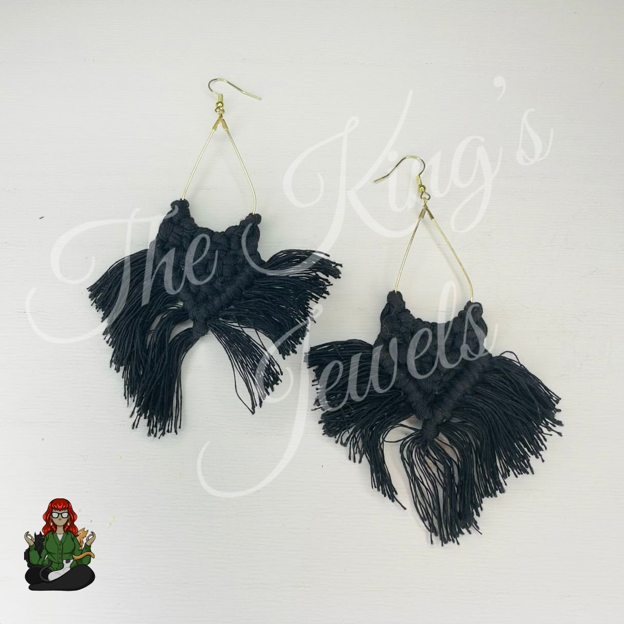 Macrame Black Thread & Gold Earrings