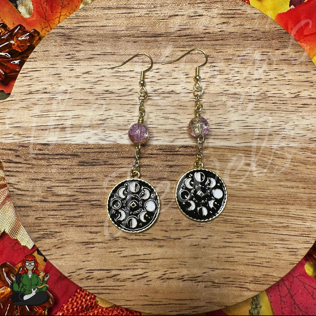 Katie - Crackle Bead & Moon Phase Earrings!