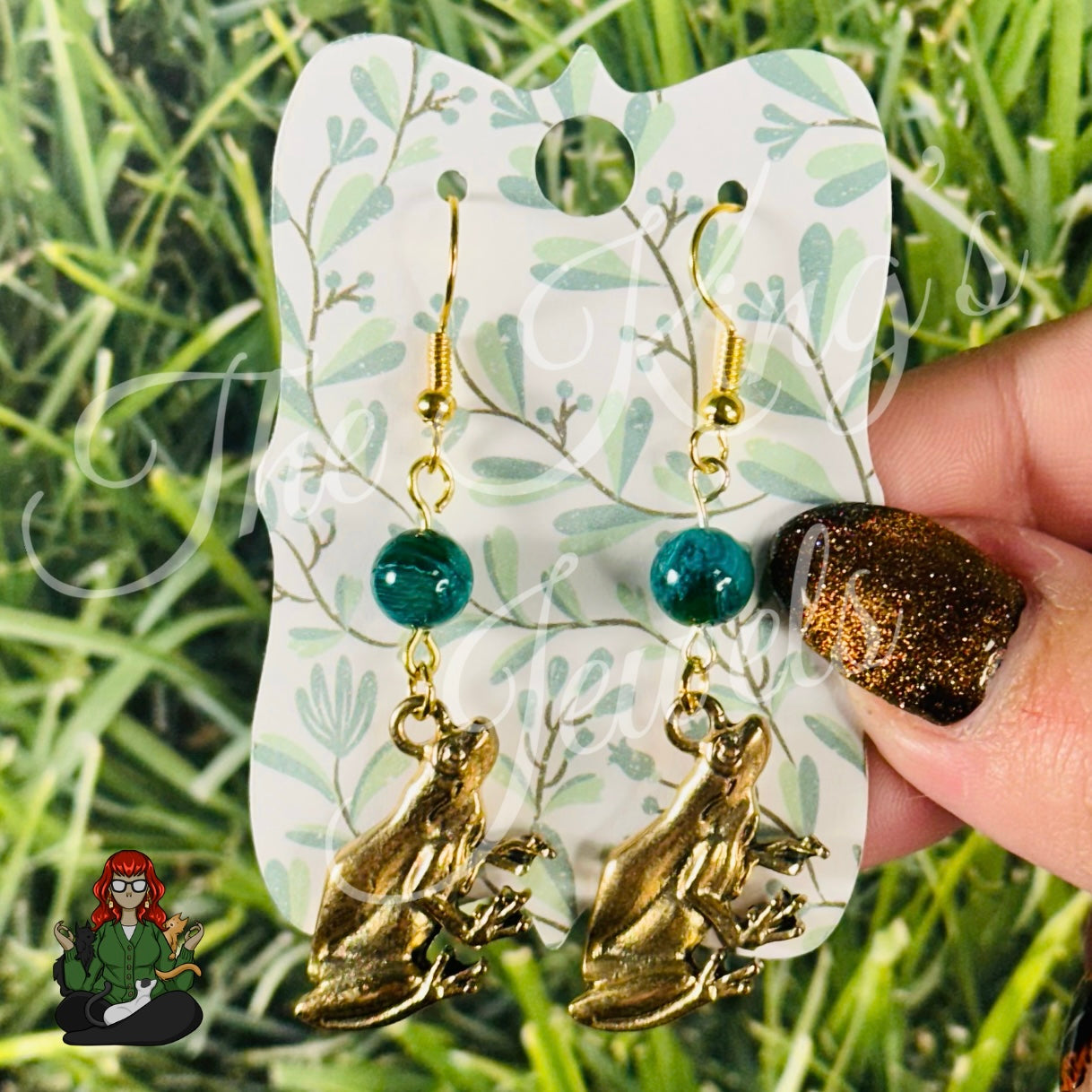 Katie - Golden Frog Teal Dyed Shell Earrings!