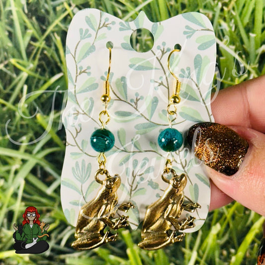 Katie - Golden Frog Teal Dyed Shell Earrings!
