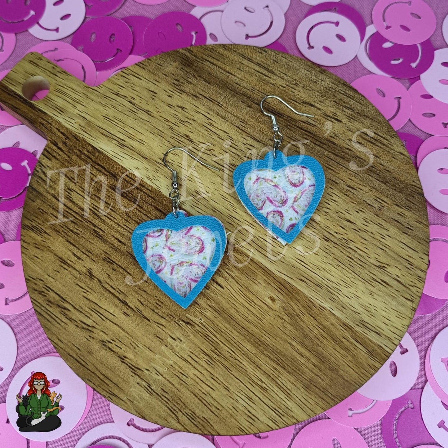 Lilith - Double Layer Blue Heart Printed Heart Earrings!