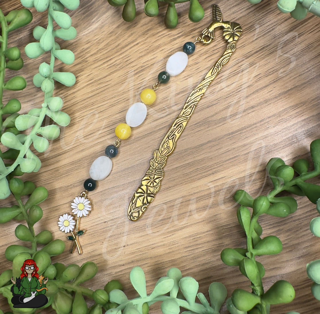 GwennaBelle - Yellow Jade, Moss Agate, Quartz, & Daisy Bookmark!