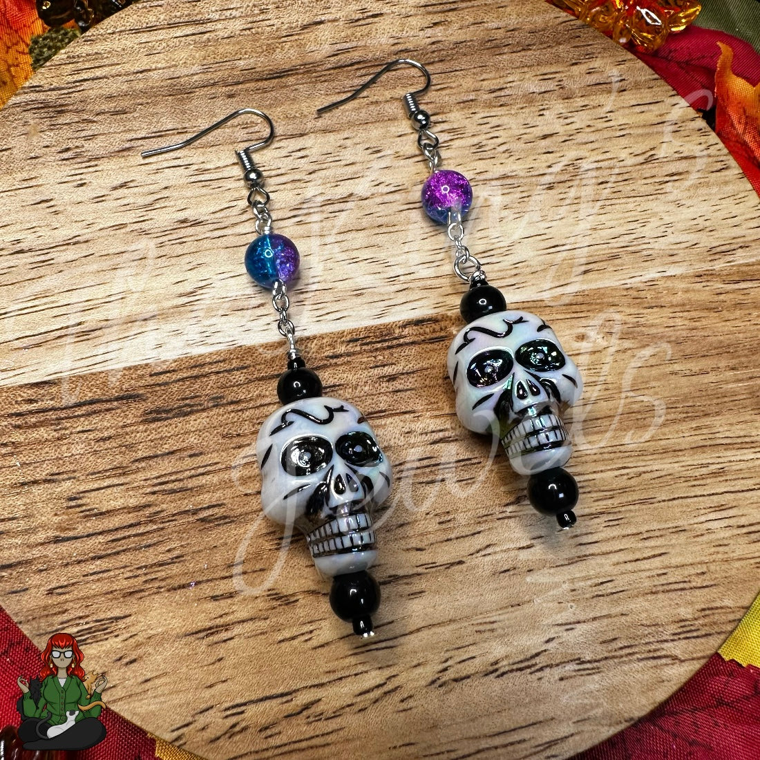 Katie - Rainbow Chrome Statement Skull Earrings!