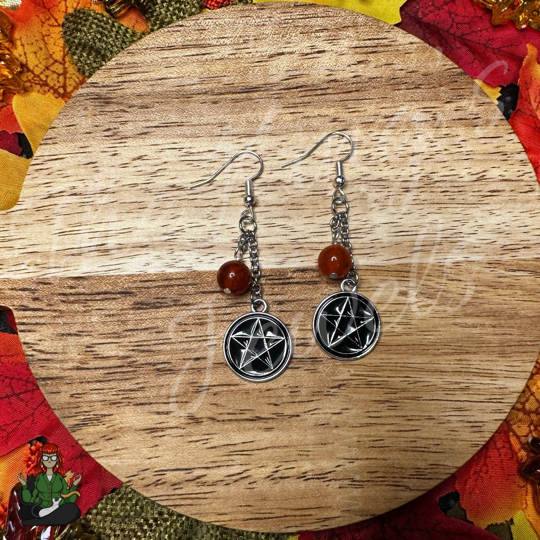 Gladys - Pentacle & Red Carnelian Agate Earrings!