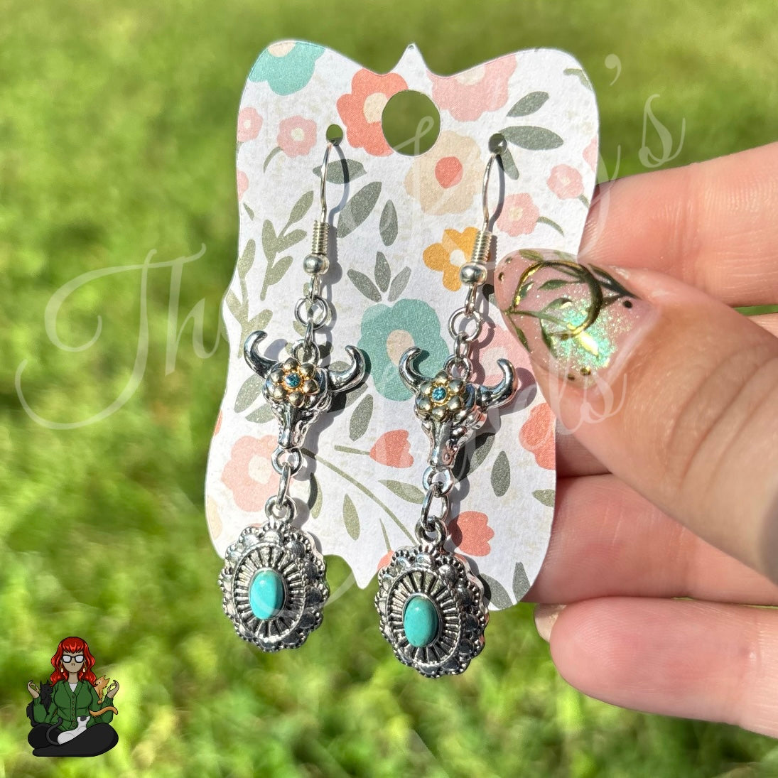 Katie - Bull Skull Turquoise Western Earrings!