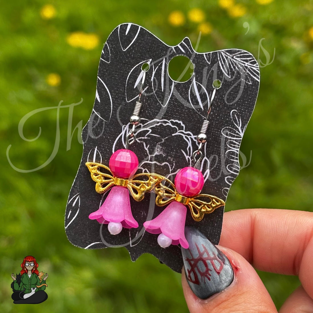 Pink Flower Angel Earrings!