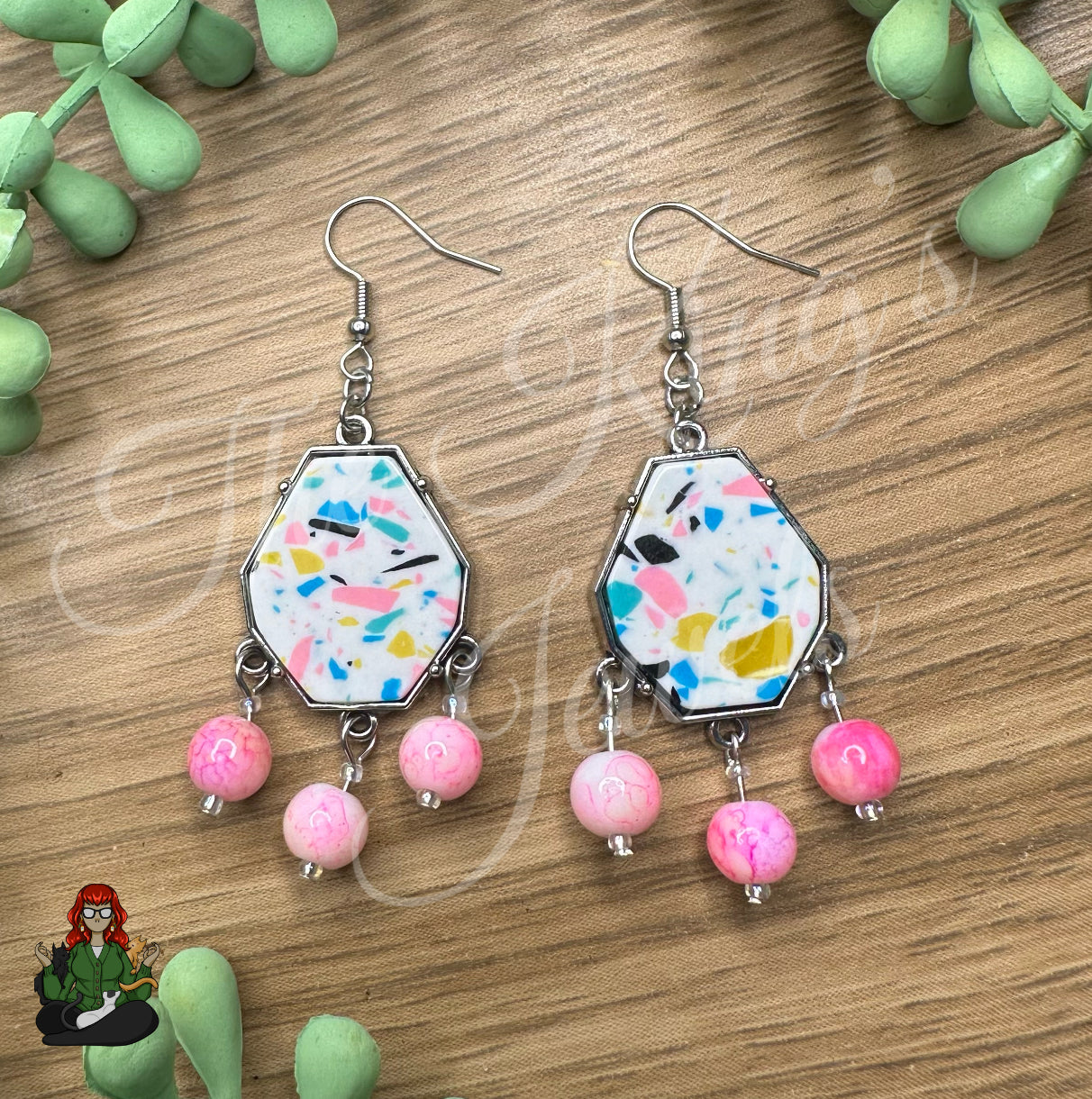 Freya - Neon Pink Bead Chandelier Earrings!