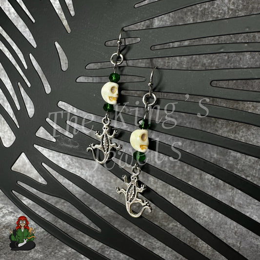 Katie - Green & Skull Bead Reptile Earrings!