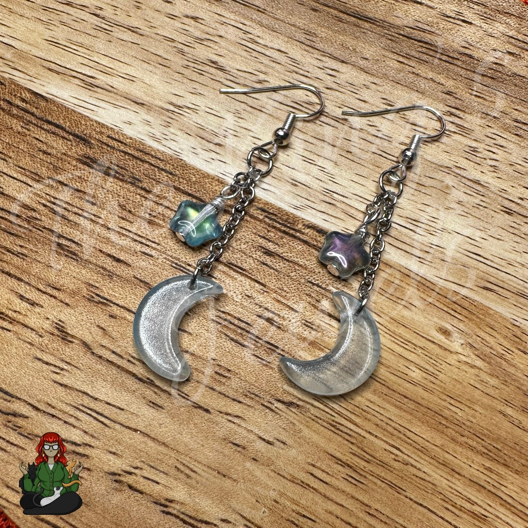 Gladys - Blue Ombre Moon & Dreamy Star Bead Earrings!