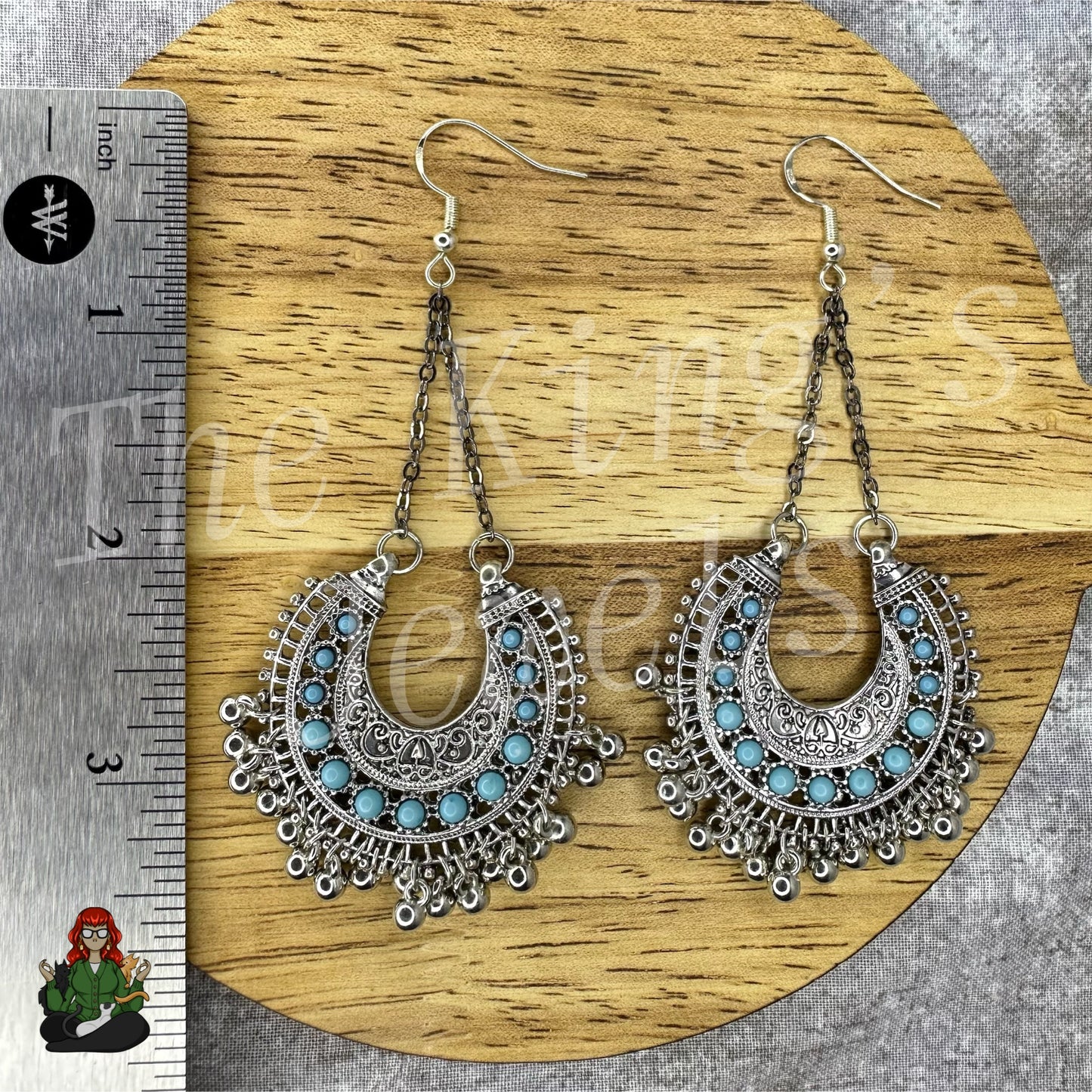 Gladys - Blue & Silver Pendant Earrings!