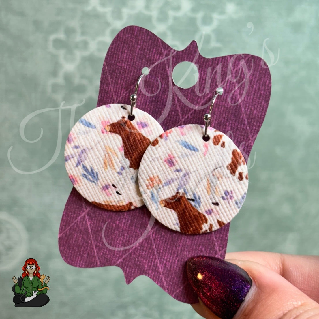 Michelle - Floral Cow Print Faux Leather Earrings!