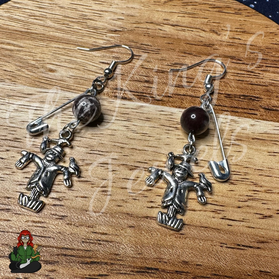 Raven - Scarecrow Safety Pin Earrings!