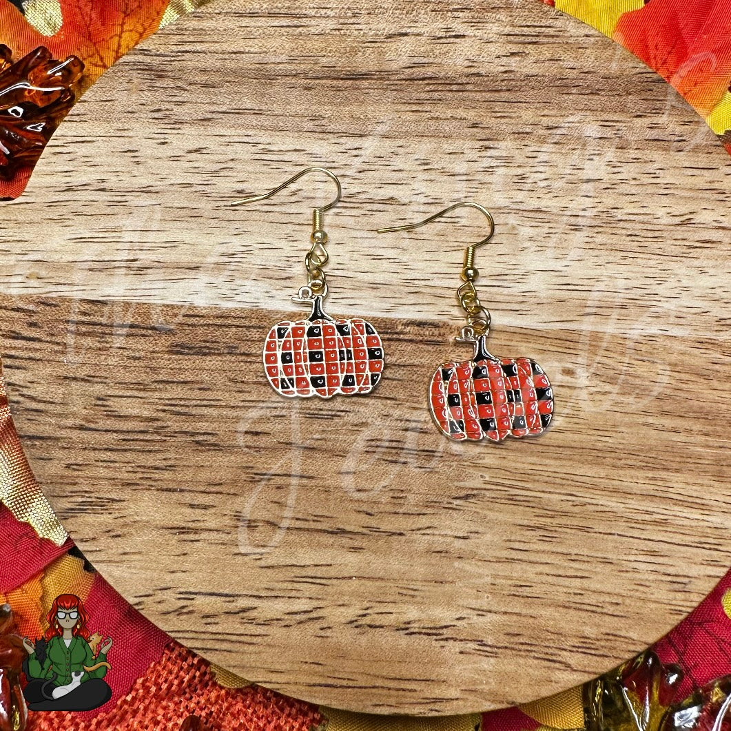 LeonaRae - Brown & Orange Plaid Pumpkin Earrings!