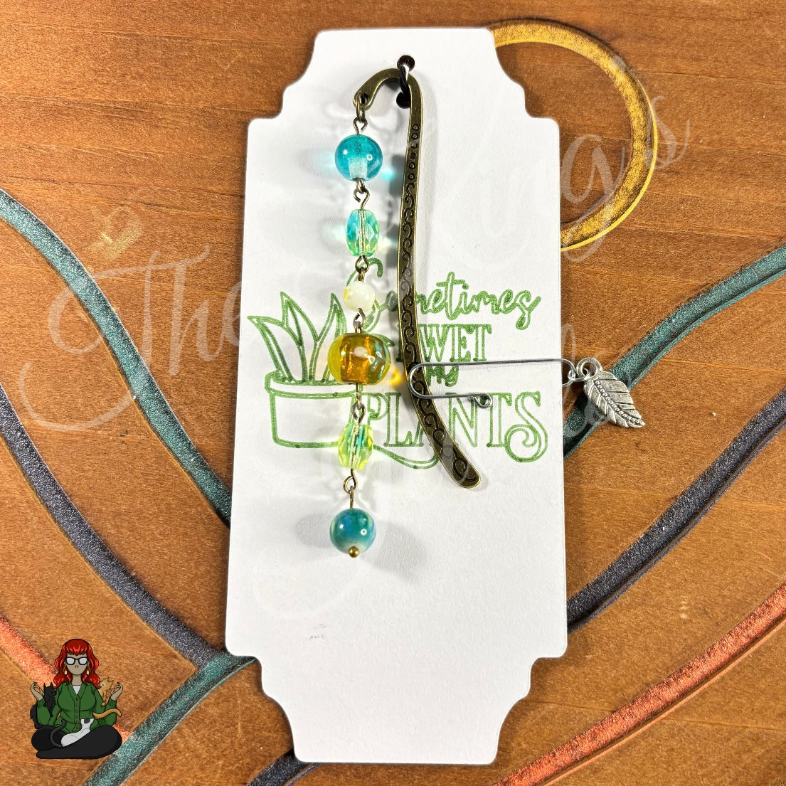 GwennaBelle - Green Glass Bead Feather Bookmark!