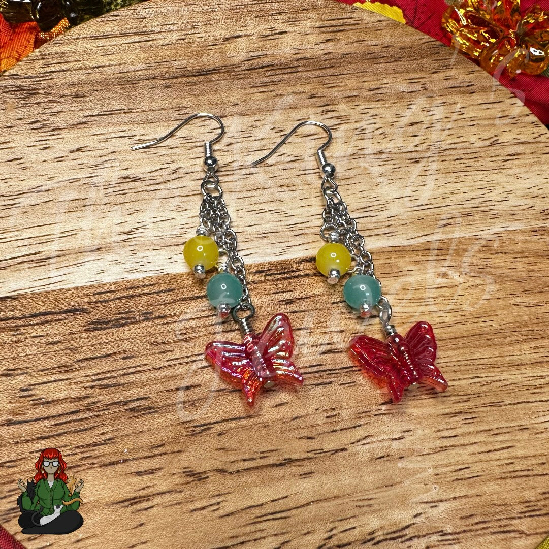 Gladys - Iridescent Butterfly & Bead Earrings!