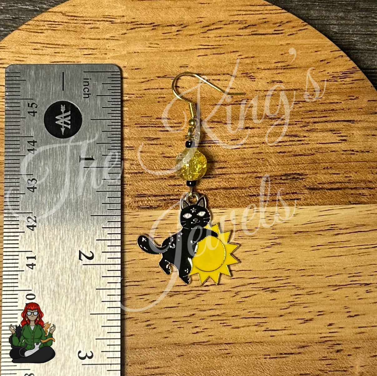 Katie - Celestial Black Cat & Sun Earrings!