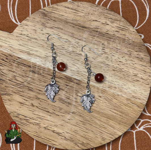 Gladys - Silver Leaf & Red Bead Earrings!