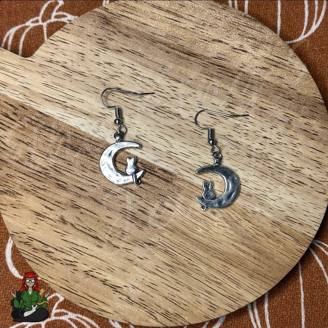 LeonaRae - Silver Cat Moon Earrings!