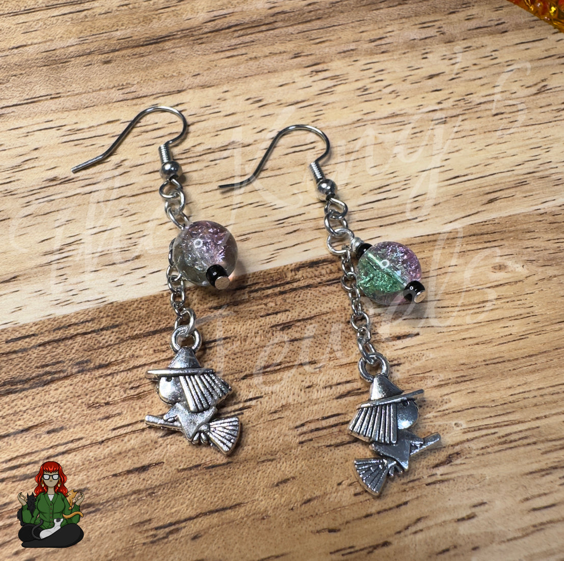 Gladys - Pink & Green Bead Witch Earrings!