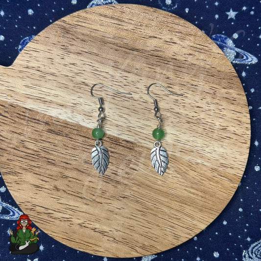 Katie - Green Bead & Leaf Earrings!