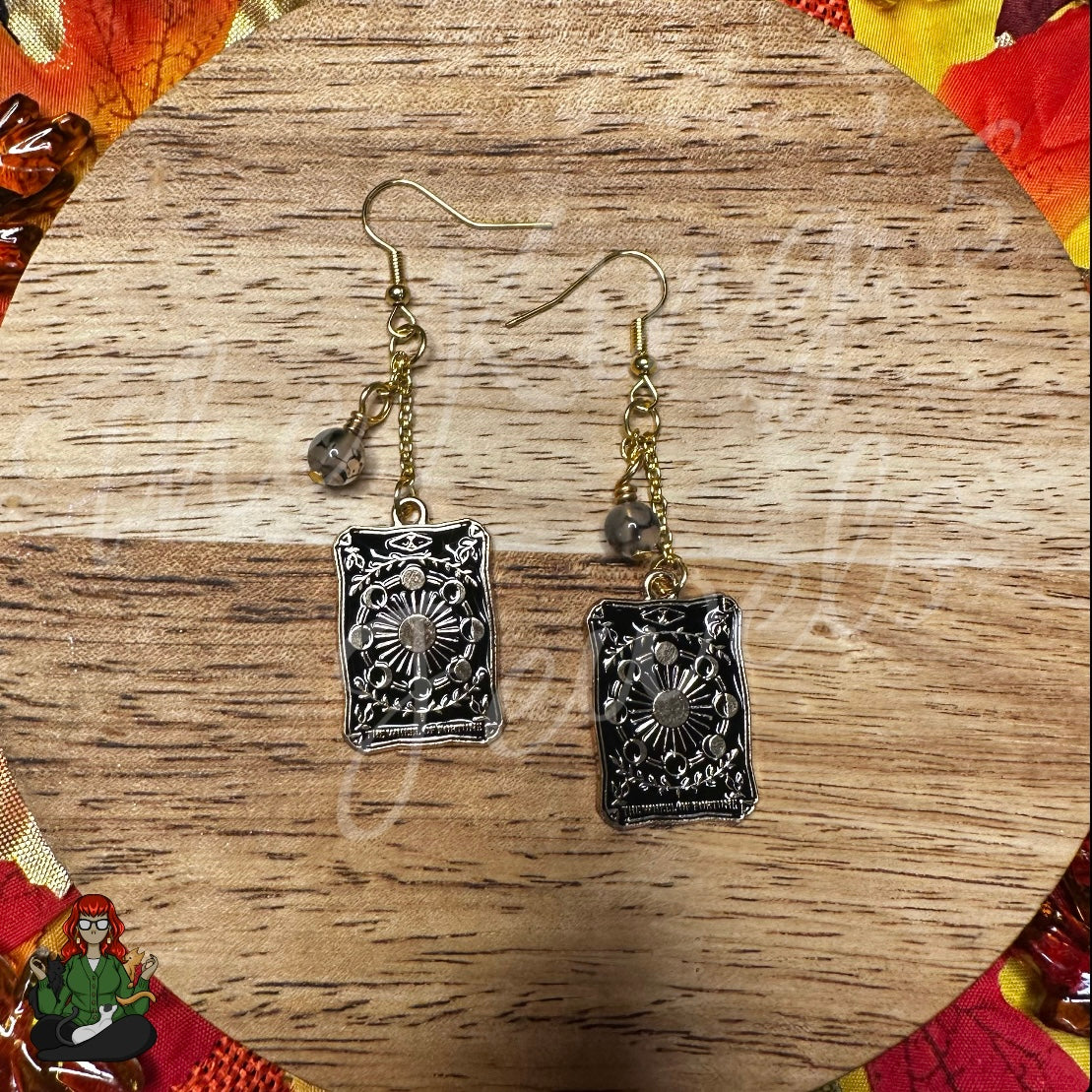 Gladys - Smokey Quartz 'The Wheel of Fortune' Tarot Card Earrings!