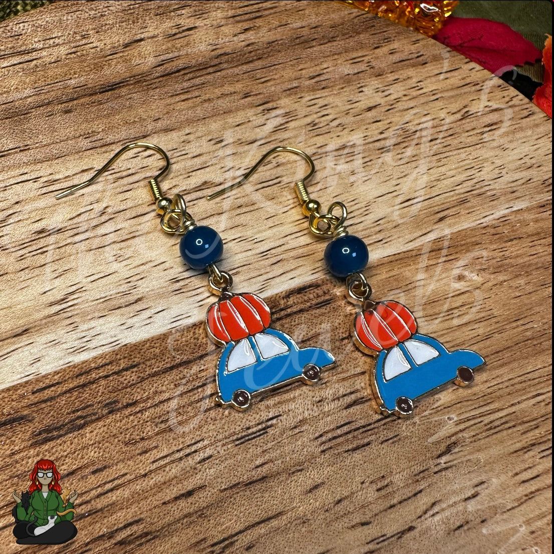 Katie - Blue Bead, Pumpkin & Car Earrings!