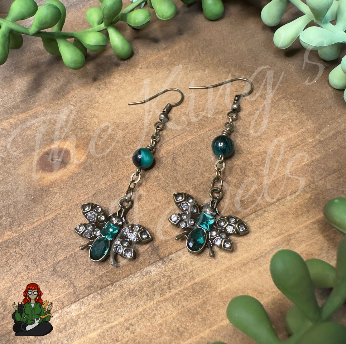 Katie - Green Bees & Green Tigers Eye Bead Earrings!