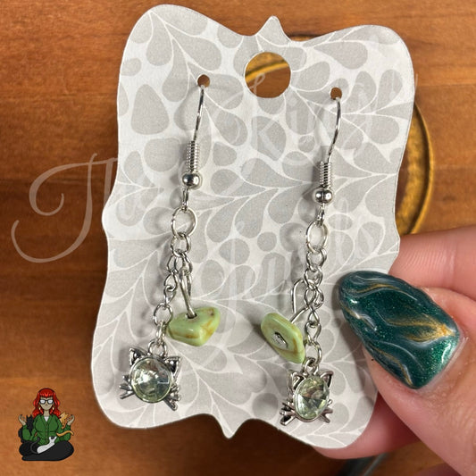 Gladys - Cat Rhinestone Green Chip Earrings!