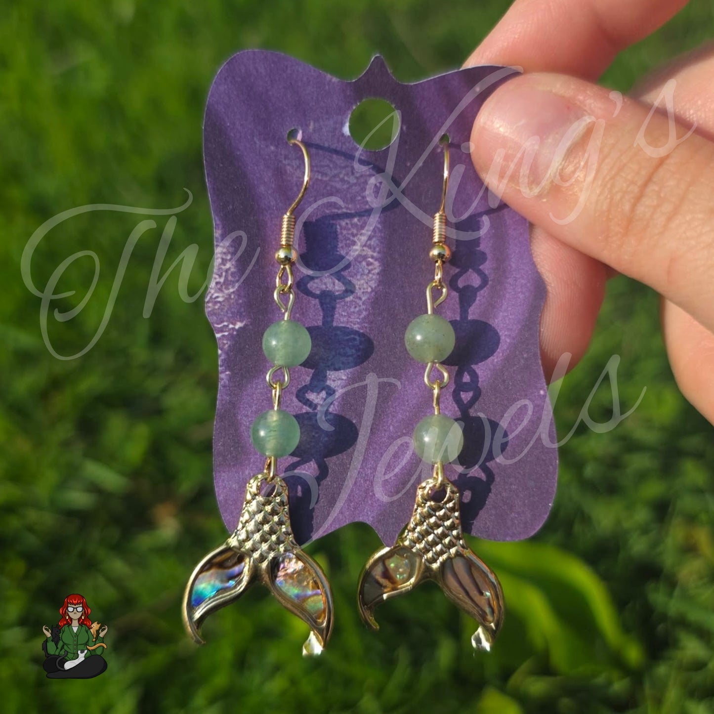 Amelia - Mermaid Tail & Aventurine Beads Earrings!