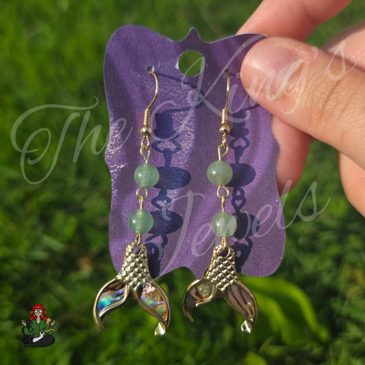 Amelia - Mermaid Tail & Aventurine Beads Earrings!