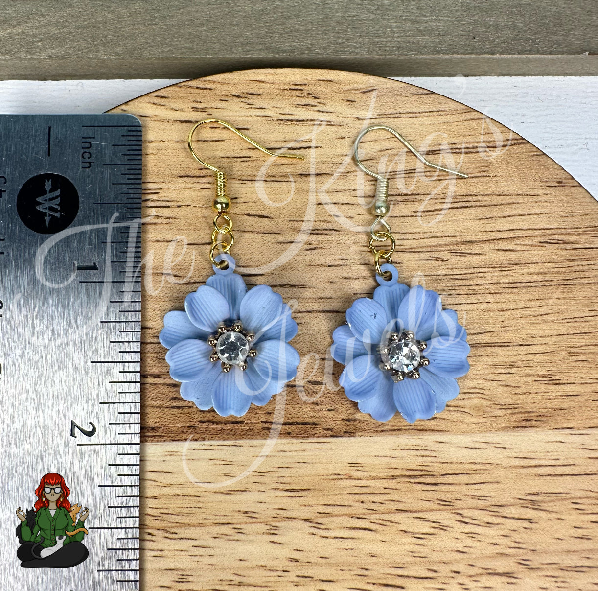 LeonaRae - Light Blue Flower & Rhinestone Center Earrings!