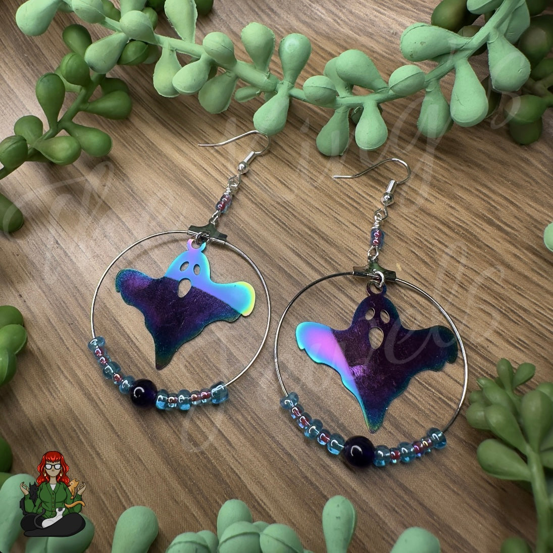 Riona - Ghost Hoop & Glass Bead Earrings!