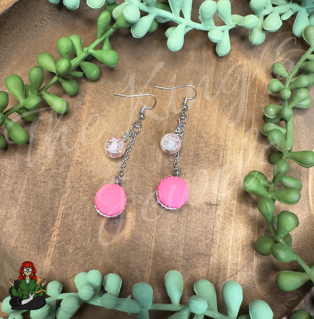 Gladys - Pink Macaron & Crackle Bead Earrings!