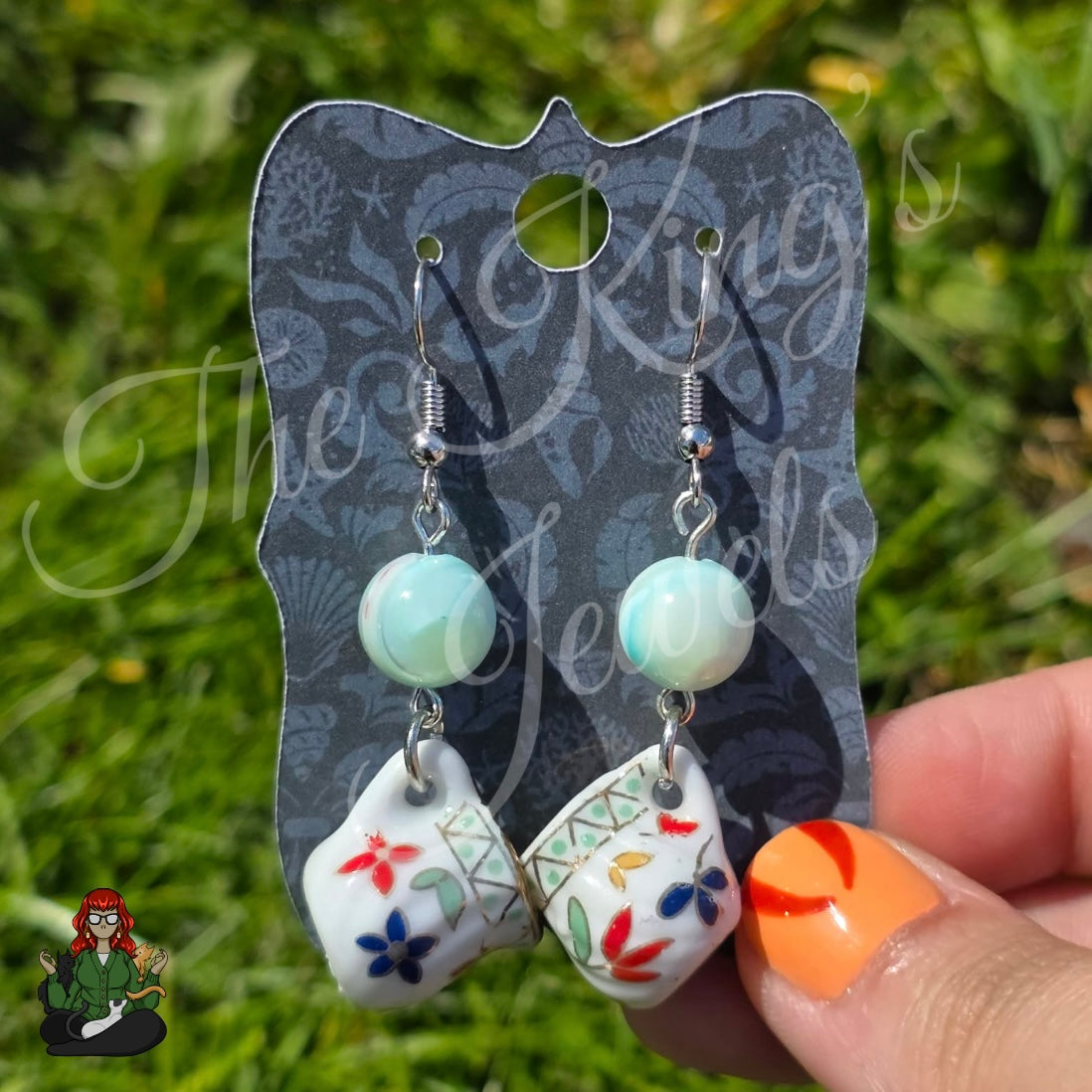 Katie - Floral Porcelain Charms & Dyed Shell Beads Earrings!