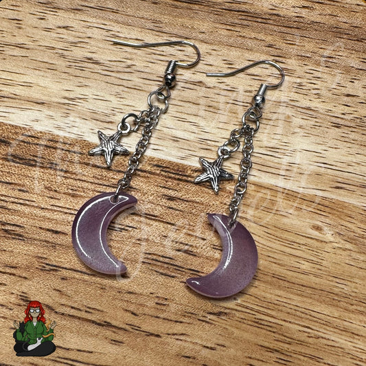 Gladys - Purple Ombre Moon & Star Charm Earrings!