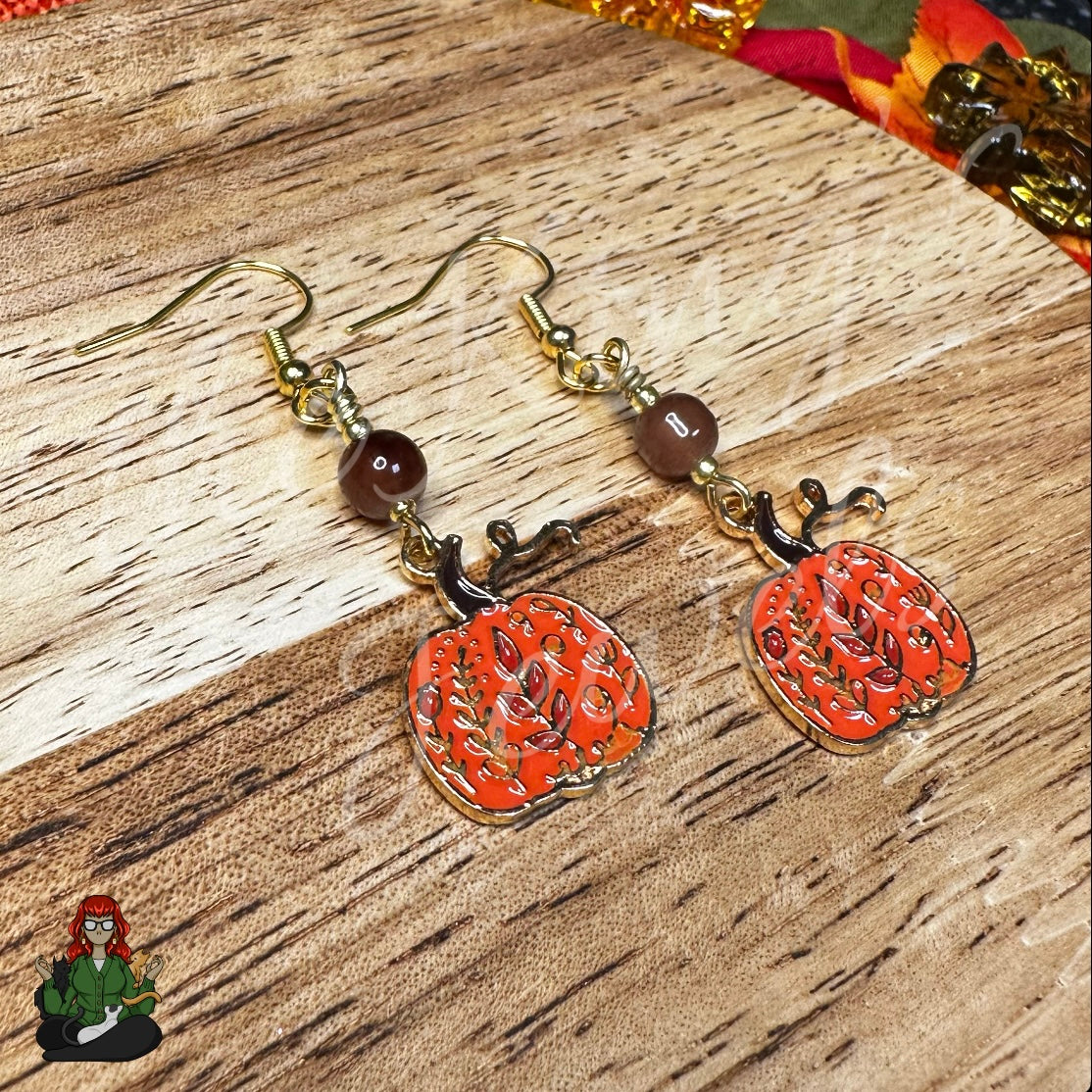 Katie - Pumpkin & Brown Bead Earrings!