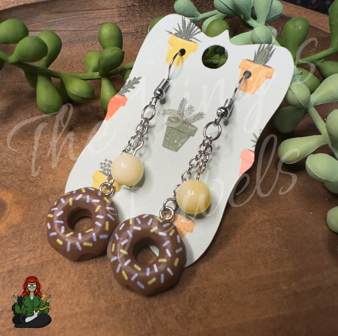 Gladys - Chocolate Donut & Yellow Jade Bead Earrings!