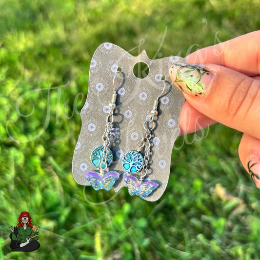 Gladys - Blue & Purple Butterfly Tree of Life Earrings!
