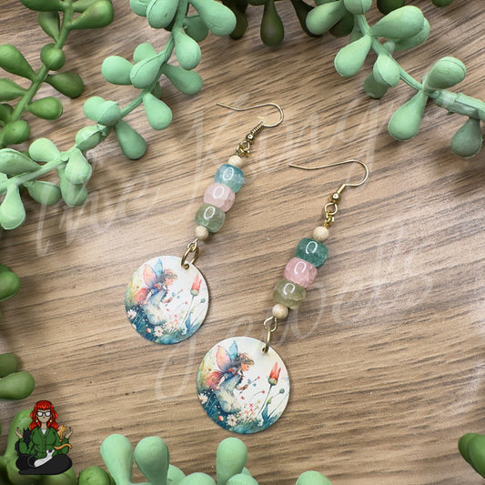 Katie - Pink, Blue, Green Bead & Faerie (Fairy) Earrings!