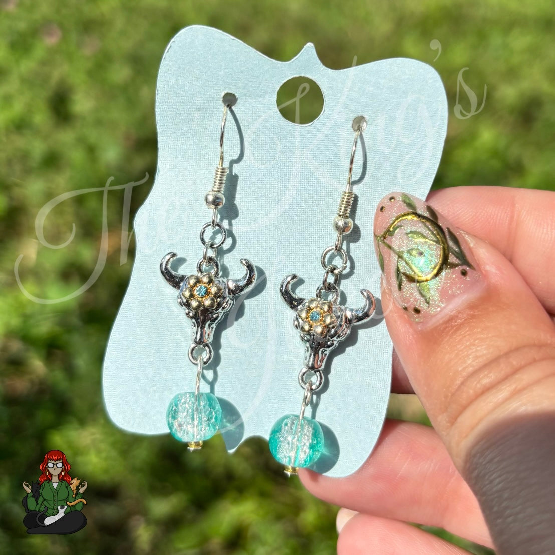 Katie - Silver Bull & Turquoise Bead Earrings!