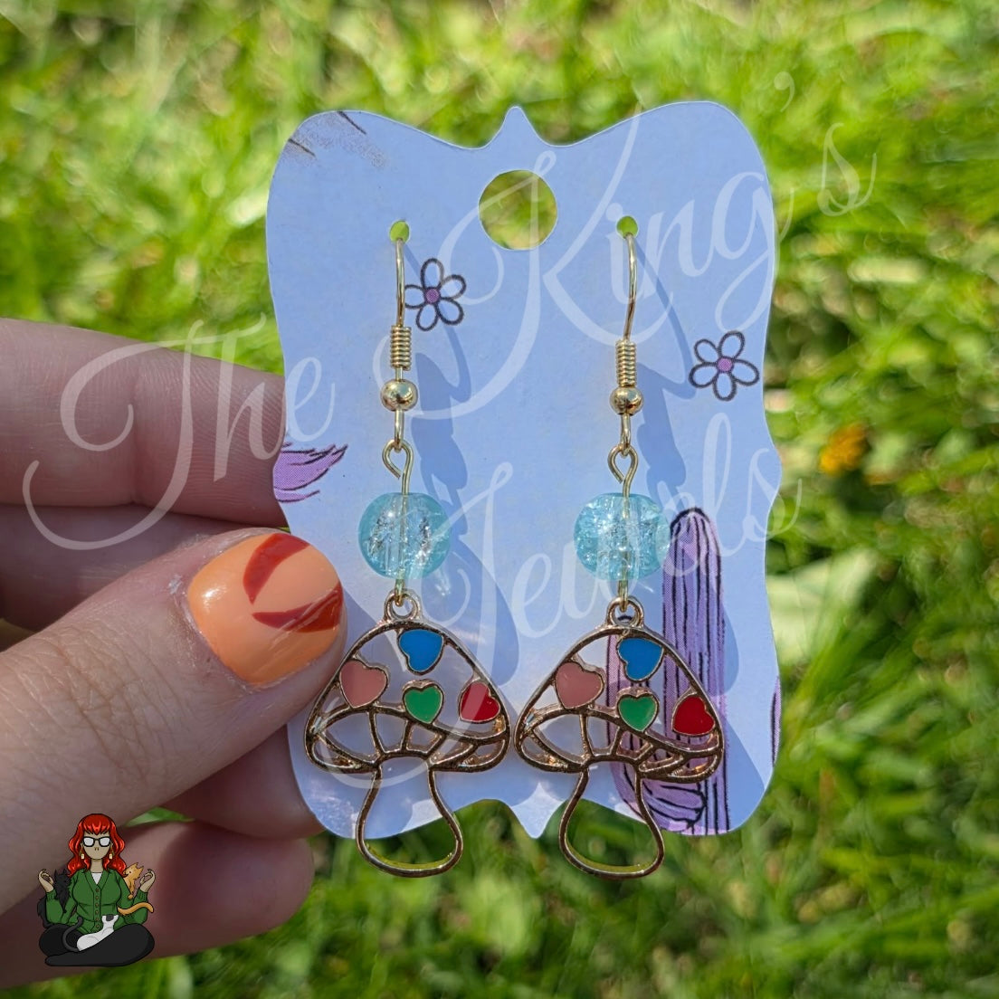 Katie - Mushroom Hearts & Glass Bead Earrings!