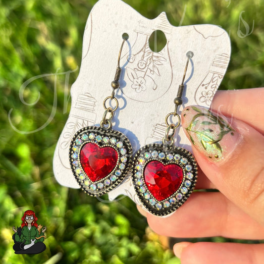 LeonaRae - Red Rhinestone Heart Earrings!