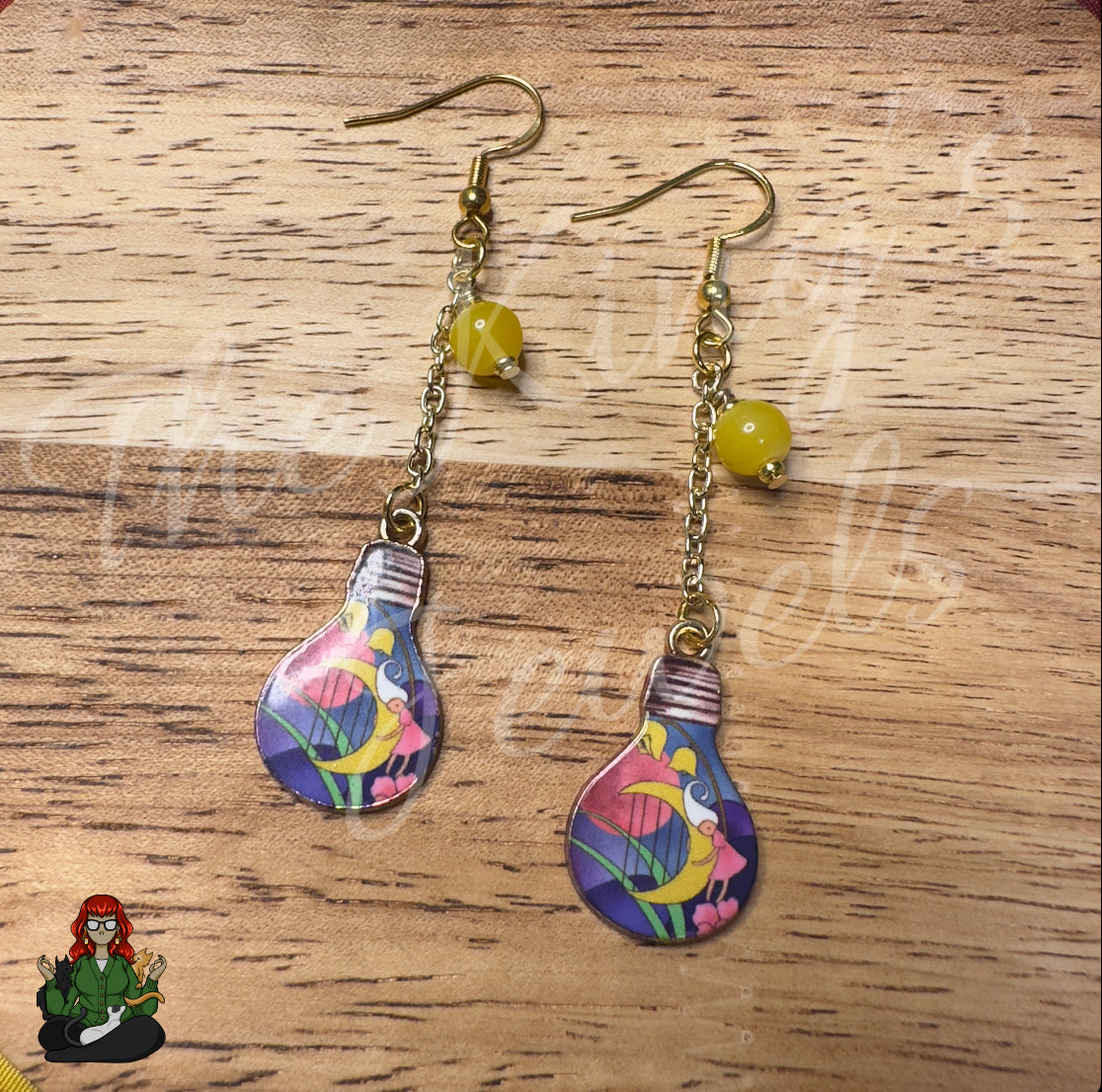 Gladys - Lightbulb Moon with Yellow Glass Beaded Earrings!