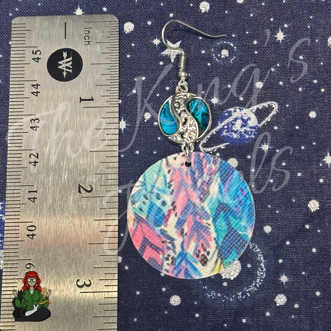 Anna - Yin Yang & Vibrant Color Feather Faux Leather Earrings!