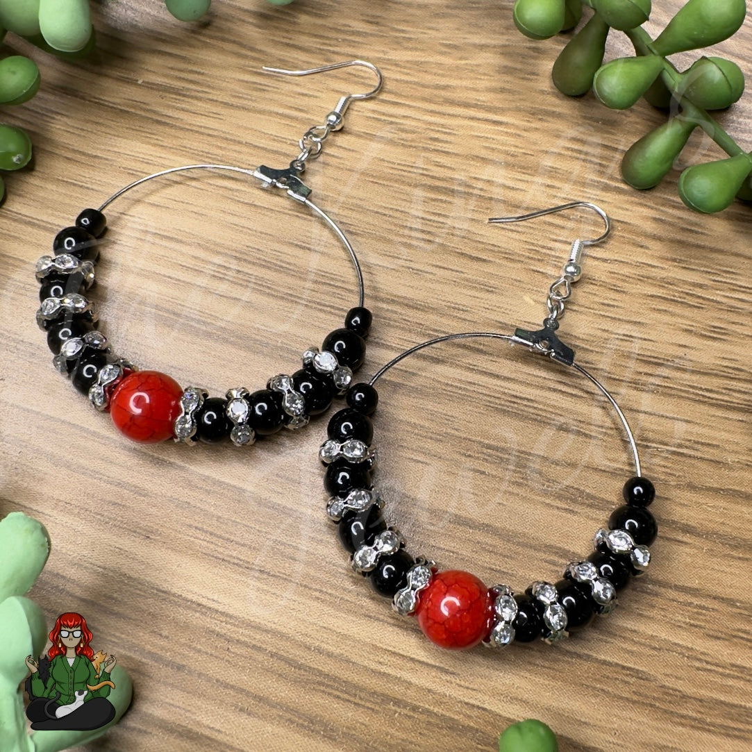 Riona - Black & Red Glass Bead Earrings!