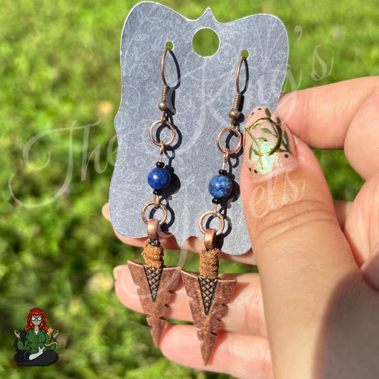 Katie - Blue Bead & Copper Arrowhead Earrings!