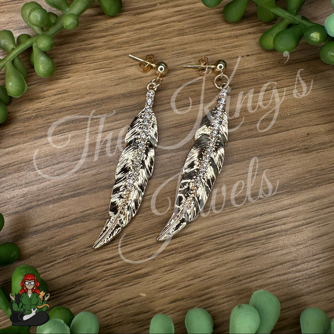 LeonaRae - CZ Gold Feather Earrings!