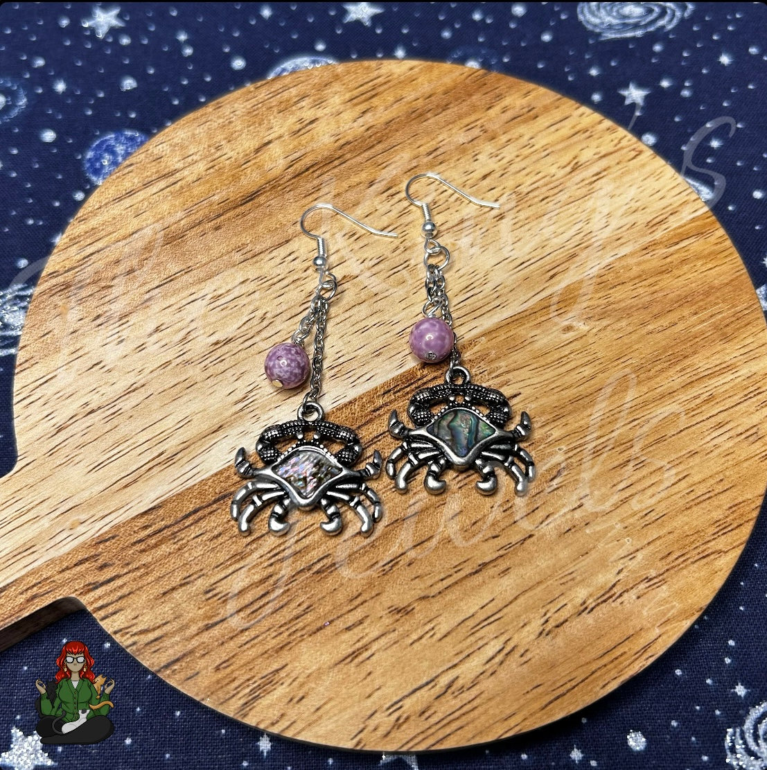 Gladys - Crab & Purple Bead Earrings!