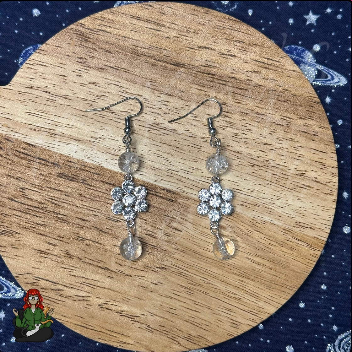 Amelia - Clear Glass Bead & Rhinestone Earrings!