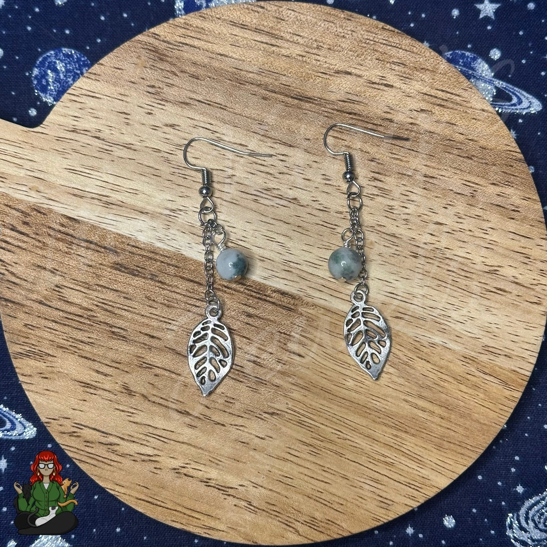 Gladys - Silver Leaf & Cloud Bead Earrings!